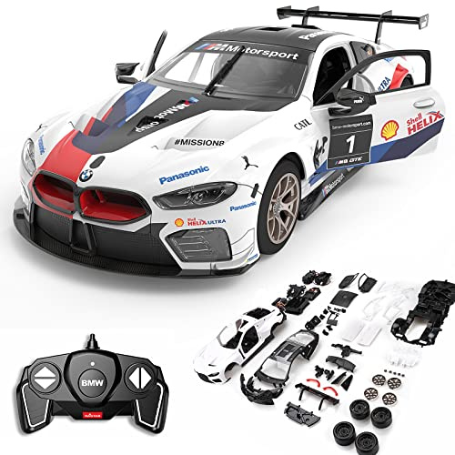 RASTAR 74-teiliger BMW M8 GTE DIY Modellauto-Bausatz für Kinder und Erwachsene, offiziell Lizenziertes 1:18 BMW RC-Car mit Fernsteuerung, Rennwagen-Bausatz für Jungen und Mädchen, weiß.