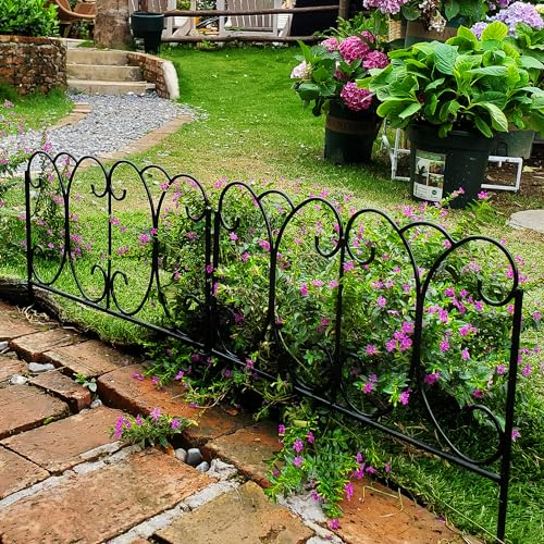 SCENDOR GARDEN 5 Paneele dekorativer Gartenzaun 33 cm x 40,6 cm, Gesamtlänge 2 m, rostfreier Outdoor-Metallzaun für Blumenbeete, Tierschutz, Randzaunpaneele