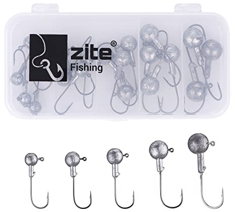 Zite Fishing Jigköpfe Set - 24 STK Hochwertige Light Jighaken | 3,5g/5g/7g/10g/14g in Sortierbox - Jigheads Größe 2, 1, 1/0, 2/0, 3/0 für Gummifische & Gummiköder Barsch, Zander Angeln
