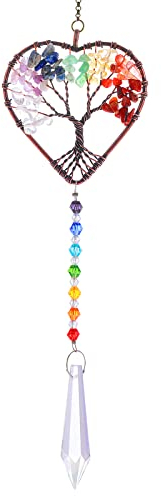 cobee Acchiappasole a Forma di Cuore Arcobaleno, Cristallo Albero della Vita Acchiappasole Ornamento da Appendere Chakra Pietre Finestra Sfera di Cristallo Ciondolo Prisma Giardino Home Car Decor