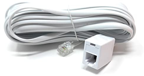 DRUT 10m, RJ11 Male to RJ11 Socket Female ADSL Lead for Broadband, Phone, Router, Modem, Telephone Extension Cable (33ft, White)