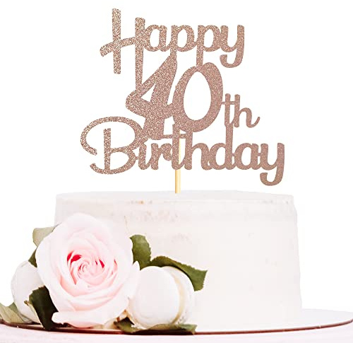 Sotpot Rose Gold Glitter 40th Birthday Cake Topper Cake Pick Cake Decoration for 40th Milestone Birthday Anniversary Party Supplies