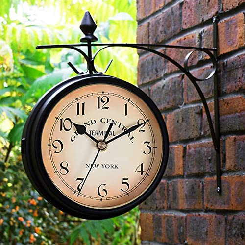 U.saf Outdoor Grand Central Terminal Clock, Double-Sided Retro Garden Station Wall Clock, Indoor Outdoor Garden Display Clock