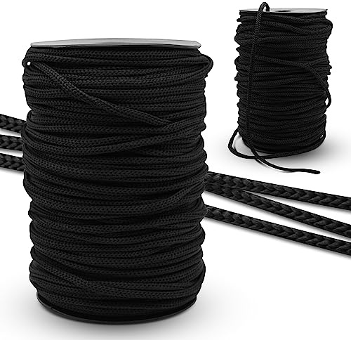 DOJA Barcelona | Rotolo Cordino in Poliestere | Cordino da 100 m | Cordoncino Thai Nero | Diametro 6mm | Corda forte | Cordino per Borse Uncinetto, Lacci Scarpe Sportive, Fili Uncinetto