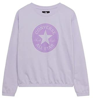 Converse Felpa Girocollo Lilla da Bambina con Stampa Logo, 10-12 Anni