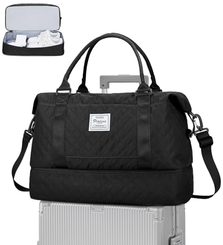 Reisetasche Damen, Groß Sporttasche Handgepäck Tasche Weekender Bag Schwimmtasche Travel Bag Duffle Bag Fitnesstasche Trainingstasche Frauen Kliniktasche für Reise Leichte Flugzeug, Schwarz
