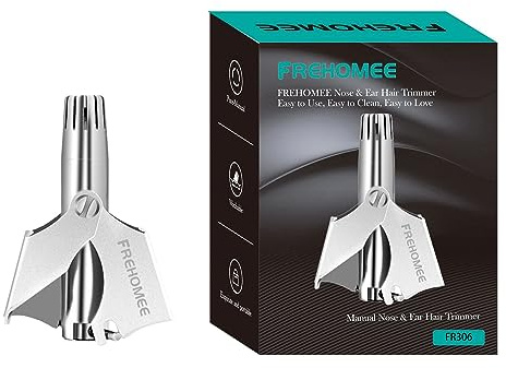 FREHOMEE Manueller Nasenhaartrimmer für Mann und Frau, keine Batterie erforderlich, Trimmer für Nase, Ohr, Schnurrbart und Schnurrhaare, wasserdicht, Edelstahl mit Bürste, Nasenschere (2 Silber Plus)