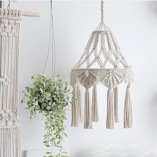 GeRRiT Handgefertigter Lampenschirm Aus Makramee, Boho-Hängelampenschirm, Stricklampenschirm, Deckenleuchte, Handgewebte Böhmische Heimdekoration for Wohnzimmer, Schlafzimmer Und Badezimmer