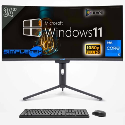 SIMPLETEK - PC All In One 34 Curvo FHD | Core i7 | Windows 11 Pro | 4GB RAM | 120GB SSD | Webcam Integrata 5MP | WiFi6 e BT 5.2