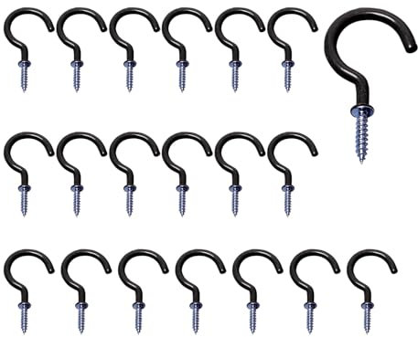 Screw-in Hooks, 5/8 Small Metal Cup Hooks for Hanging Plants, Outdoor or Indoor Use as Ceiling Hook, Strong Screw Hooks for Wood Home Organization, Black 20 Pcs
