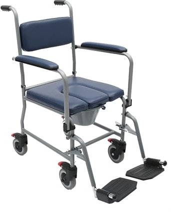 PB Pharma - Sedia Comoda con Ruote per Anziani - Sedia Toilette - Comfort, Sicurezza e Mobilità in una Poltrona Multifunzionale - Braccioli pieghevoli, Seduta ergonomica
