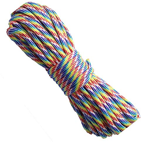 Rockreyoa 4mm x 15M Paracord Schnur Reißfeste Fallschirmschnur Kordelband Nylon Seil Outdoor Survival Seil Parachute Cord für DIY Hundeleine Sonnenschirm Gartenbündelung Camping Regenbogen