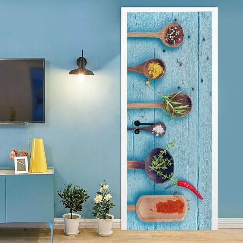 3D Türtapete Selbstklebend Türposter - Holzlöffel Zum Würzen 77 X 200 Cm - Türaufkleber Fototapete Abziehen Und Aufkleben Türfolie Tür Tapete Poster Stickers - Kinderzimmer Wohnzimmer Küche Sc 0