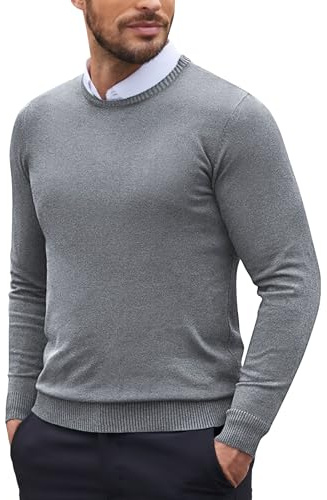 COOFANDY Basic stickad tröja för män med rund hals, smal passform, herrtröja, finstickad vintertröja, tröja, GRÅ, XL