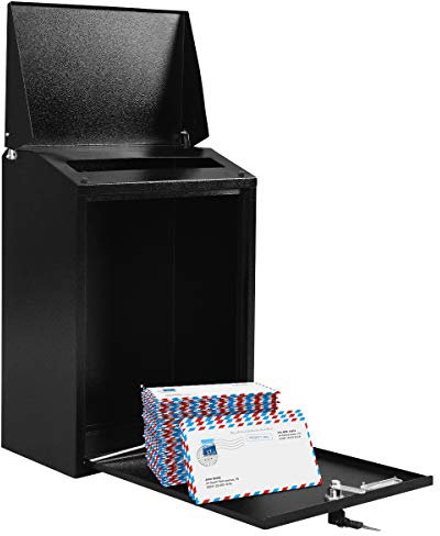 HOMFME Wall Mounted Letter Box, Waterproof Post Box with Cover, 2 Keys, Lockable Mailbox Outdoor Parcel Delivery Box Newspaper Holder for Porch Yard, 32 x 21 x 48cm (Black)