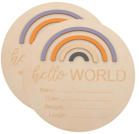 Einzigartiges Baby-ankündigungsschild 2 Stück Holz Namensschild Für Neugeborene Regenbogen-design