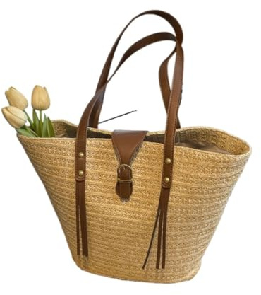 Gras-gewebte Tasche Strohtasche Damentasche Gewebt Sommer Strand Damentasche Schulter Handtasche Einkaufstasche Große Tasche Korbtasche Geflochten