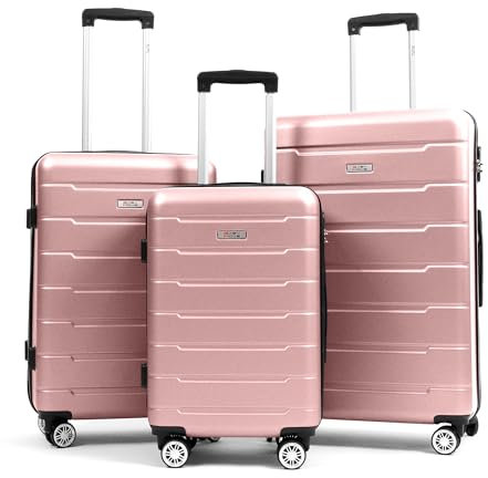 Easy Move ABS Hartschalenkoffer - Reisekoffer mit 360° Rädern, Zahlen-Schloss -, Hartschalenkoffer, Luggage, Trolley Koffer (Rose Gold, Set)
