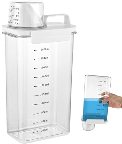 Waschmittel Aufbewahrung, 2300ml Luftdichter Waschmittelspender mit Messbecher, Mehrzweck Waschmittelbox, Transparente Waschpulver Aufbewahrungsbox, für Wäschereien