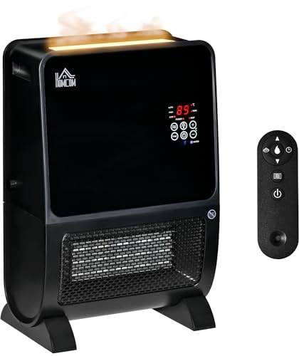 HOMCOM Calefactor Eléctrico Portátil 2000W 2 en 1 Calefactor Cerámico con Humidificador Función de Desinfección Luces LED Control Remoto Temporizador Termostato para Sala de 30 m² 33x21x49,5 cm Negro