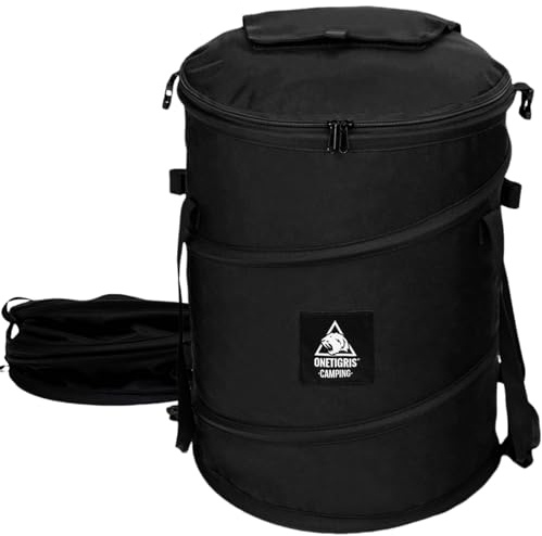 OneTigris Collapsible Trash Can, 12 Gallon Camping Trash Bin with Lid | 12-gallon collapsible trash bin with lid, sorting clips and 600D Oxford fabric for camping, RV, recycling and yard waste