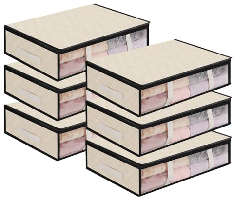 AiQInu Contenitori Sottoletto,6 Pezzi Organizer Sotto letto Con Finestra di Osservazione e Maniglia,Salvaspazio Pieghevole Organizzatore Armadio per Abbigliamento Coperte Piumoni