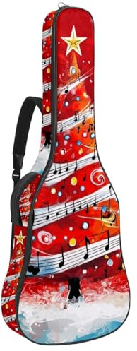 KengjuTesu 43 Zoll Akustikgitarre Softcase mit Rucksackgurt und 2 Taschen Note Rot Weihnachtsbaum Keine Polsterung Rucksack Wasserdicht Oxford Tuch Bassgitarre Gigbag für Konzertgitarre, mehrfarbig,