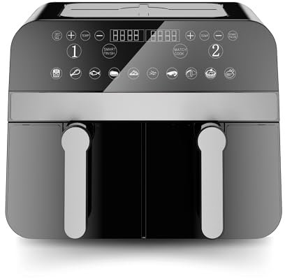 Comfy Nest, CNAFD45NB, Friteuse à air chaud, Air Fryer, numérique double panier 2400W 9L, cuisson saine et rapide, design moderne, facile à utiliser, idéale pour toute la famille - Noir