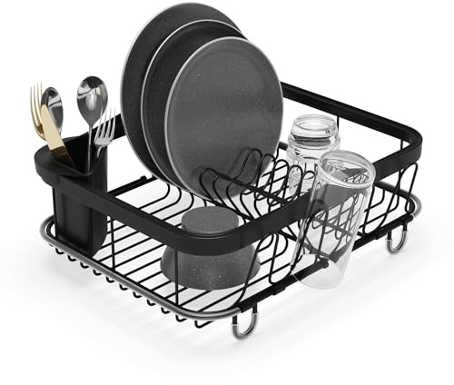 Umbra Sinkin Abtropfgestell Metall, platzsparend, 36 x 29 x 14 cm, Schwarz | Platzsparendes Design, herausnehmbarer Besteckhalter, kompatibel mit allen Spülbecken, rutschfeste Gummifüße