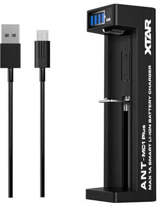 XTAR MC1 Plus USB-C Battery Charger for 18650, 21700, 26650, 14500, 18350 Li-ion Batteries – Smart 0.5A/1A LCD Charger with 0V Activation, Over-Discharge Recovery, Fast USB-C Charging