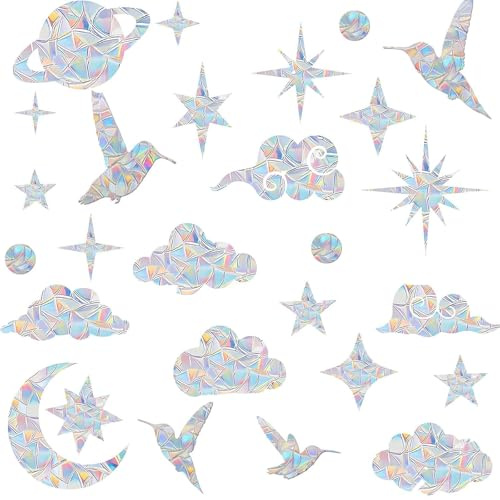 44 Piezas Pegatinas AnticolisióN Para Ventanas Suncatcher Sticker Cristales Ventanas Adhesivos Decorativos con Prisma de ArcoíRis ProteccióN Aves Redondo Forma Del Planeta Colibrí