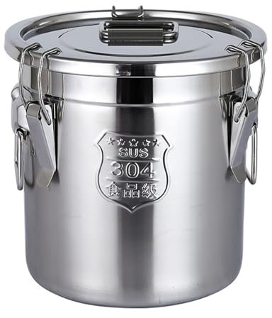 Barattolo ermetico in acciaio inox 304 per alimenti, con morsetto di bloccaggio, contenitore grande in metallo da 100 l per riso, fagioli, farina, olio, cereali, 50 x 50 cm