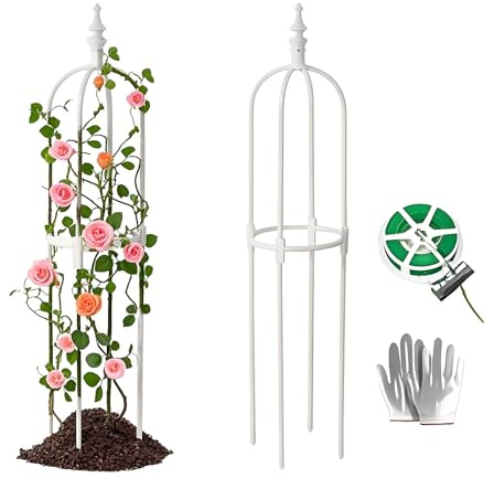 Metallspaljé För Trädgård, Obeliskspaljé För Klätterväxter, Vinranka Och Jasmin, 60 Cm 90 Cm 120 Cm 150 Cm 180 Cm Hög Topiaryram, Stöd För Utomhuskruka För Hemmet(Vit,28x120cm)