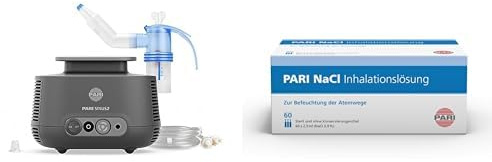 Bundle aus Pari Sinus 2, Pulsierendes Inhalationsgerät Zur Behandlung von Atemwegserkrankungen, für Kinder Ab 6 Jahren und Erwachsene + PARI NaCl Inhalationslösung, 60 St. Ampullen