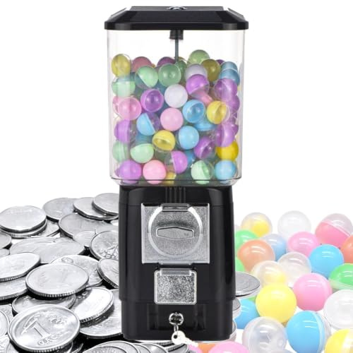 Godisautomater, myntdriven tuggummimaskin, 200 tomma bollar, 100 polletter i rostfritt stål, myntdriven tuggummibollsbank for leksakskapslar, studsbollar, godis, for spelbutiker(Black)