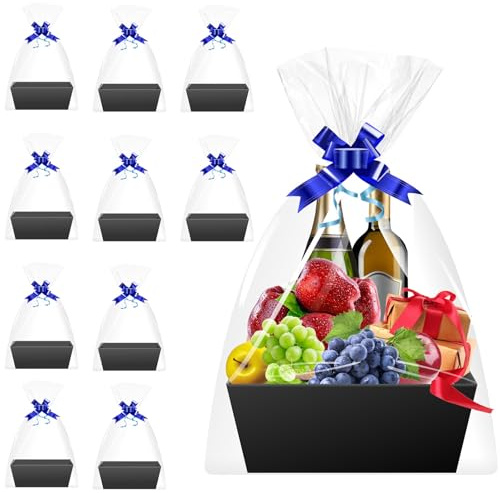 Präsentkorb Leer 10er Set Schwarz – Geschenkkorb zum Befüllen aus Stabiler Pappe mit Griffen, Große Geschenkkörbe Leer für Weihnachten, Geburtstag, Hochzeit, Firmenpräsente & Geschenkverpackung