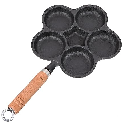 KOCKSHION Poêle à Œufs Fonte avec Moule à Trous Antiadhésive et Poignée pour Omelettes et Pancakes Pratique et Sécurisée pour Cuisine
