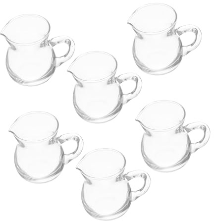 VINTORKY Lot de 6 Mini Pichets à Crème en Verre 100ml avec Bec Verseur Précis et Poignée, pour Sirop et Crème en Voyage ou Cafés