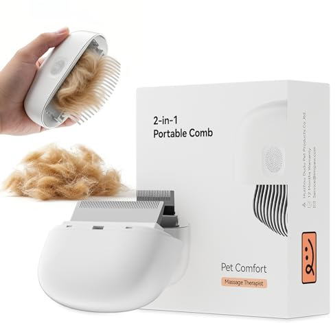 2-in-1 Cat Comb - Soft Pet Brush for Grooming, Metal Flea Comb for Hair Removal & Detangling Mats, Portable Comfortable Tool for Indoor Long & Short Haired Pets