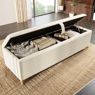 Rosebibi Bettbank mit Stauraum, Bettbank, Polsterbank mit Hydraulischem Stauraum, Aufbewahrungsbox, Geeignet für Schlafzimmer, Wohnzimmer und Flur, Beiger Cord-Optik (175x38x46cm)