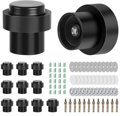 SWAWIS 12 Stück Schwarz Türstopper Boden aus 304 Edelstahl, ø 32mm, Höhe 45mm, mit Aufkleber Selbstklebend und Schrauben, Bodentürstopper, 3 Einbauverfahren