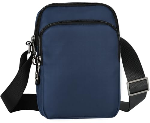 Tibroni Sac à bandoulière antivol pour hommes, sac à bandoulière avec fermeture à glissière, blocage RFID et sac à bandoulière imperméable, petit sac à main, bleu