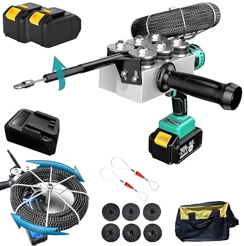 CIELOBLOEN Enhebrador de Tuberías Ocultas Automático, Tirador de Cables Eléctricos con 2 Baterías Litio, Máquina de Tendido 50m/min para Fontanería Eléctrica e Instalaciones Green
