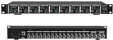 MIZISNR Headphone Amp, 8-Channel Rackmount Headphone Mixing Distribution Amplifier with Stereo/Mono Modes, 16 Headphone Outputs, LED Meters for Studio & Live Sound Monitoring