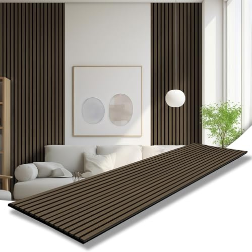 AKK-STAR Akustikpaneele Holz 2Pack (4 Stück) 240x60cm 5,76m² Wandpaneele in Holzoptik für Schallschutz & Dekoration | 3D Wandpaneele für Wohnzimmer, Homeoffice | Zur Wandmontage (Rauch Eiche 5#)