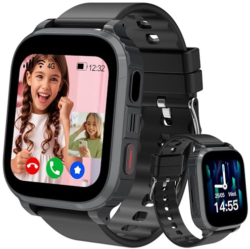 Ruopoem Reloj Inteligente Niño 4G, Reloj GPS Niños Localizador y Llamadas, Smartwatch Niños con Tarjeta SIM Videollamada SOS Chat SMS Juego Despertador IP68 Modo Clase, Regalo Niña Niño