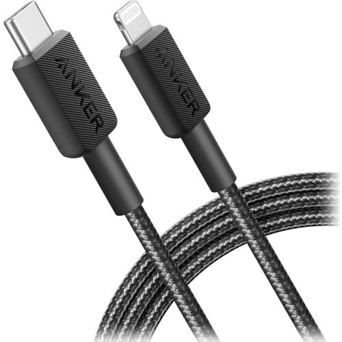 Anker 322 USB-C to Lightning Cable Braided MFi Certified iPhone Charger Cord for iPhone 15, 14, 13, 12, 11, iPad, AirPods – Durable Fast Charging Data Sync Cable Long Length – Black, 6ft