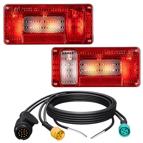 AUTOLIGHT 24 Anhänger Rückleuchten Set 13-polig 12V inkl. 7 Meter DC Kabelsatz – E-Prüfzeichen – Rücklicht Heckleuchten für Anhänger, Trailer, Wohnwagen, Fahrradträger