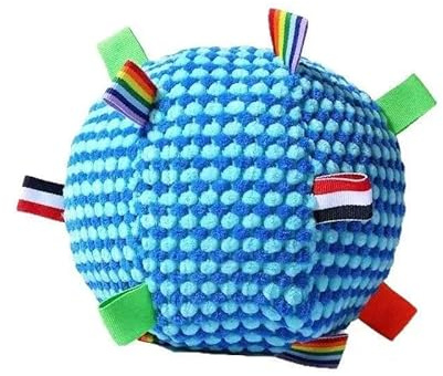 Plush Dog Ball with Bell for Small & Medium Dogs, Interactive Chew Toy for Light Chewers, Supports Dental Cleaning, 6.3 Inch (Blue, Medium)