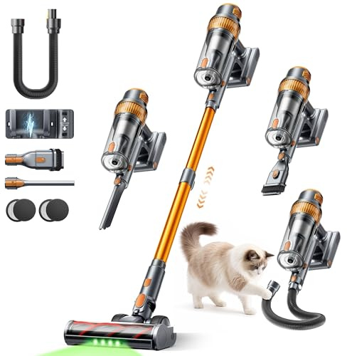 SMOTURE Akku Staubsauger Kabellos mit 1M Schlauch,50kPa/600W/65Min kabelloser Staubsauger mit Automatikmodus,Anti Haar Wrap,Ladestation,Ultraleise Akkustaubsauger für Hartböden Teppiche Tierhaare Auto